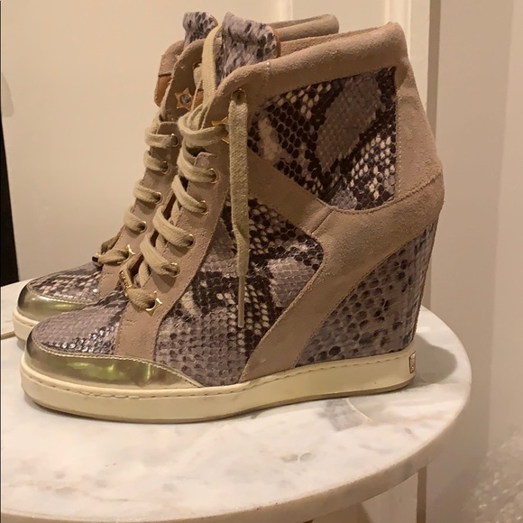 snakeskin sneaker wedges